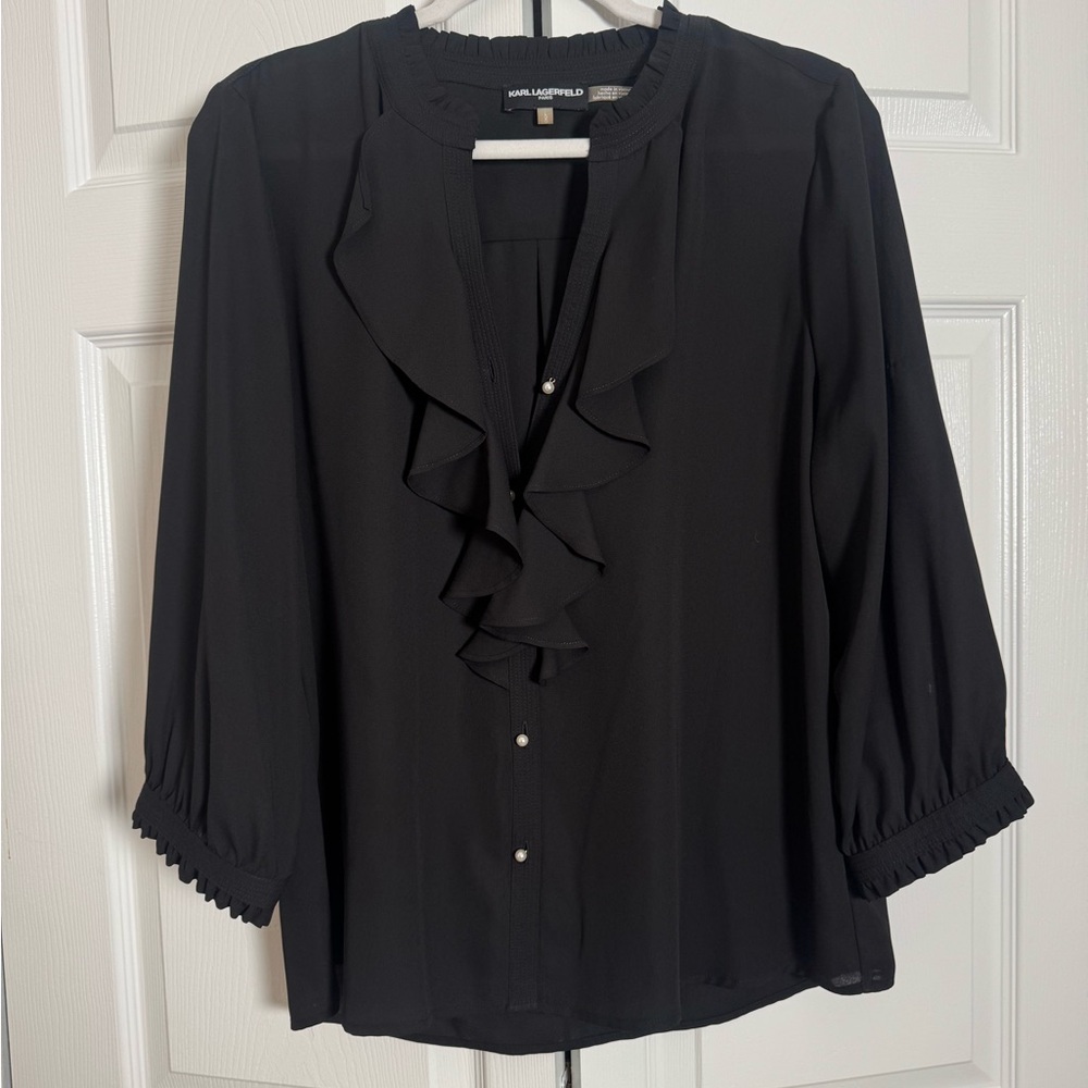 Karl Lagerfeld Black Ruffled Blouse